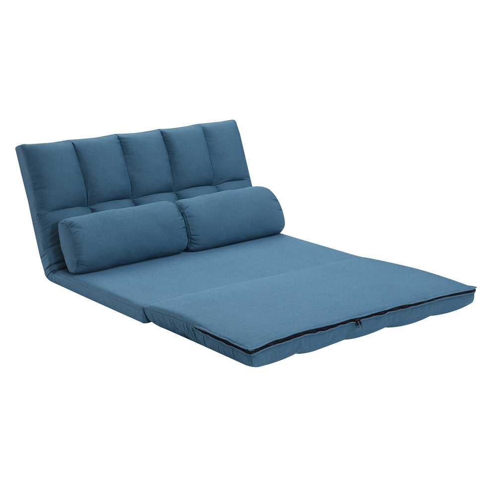 Blue Futon Convertible Sleeper Loveseat and Toss Pillows By Homeroots | Loveseats | Modishstore - 2