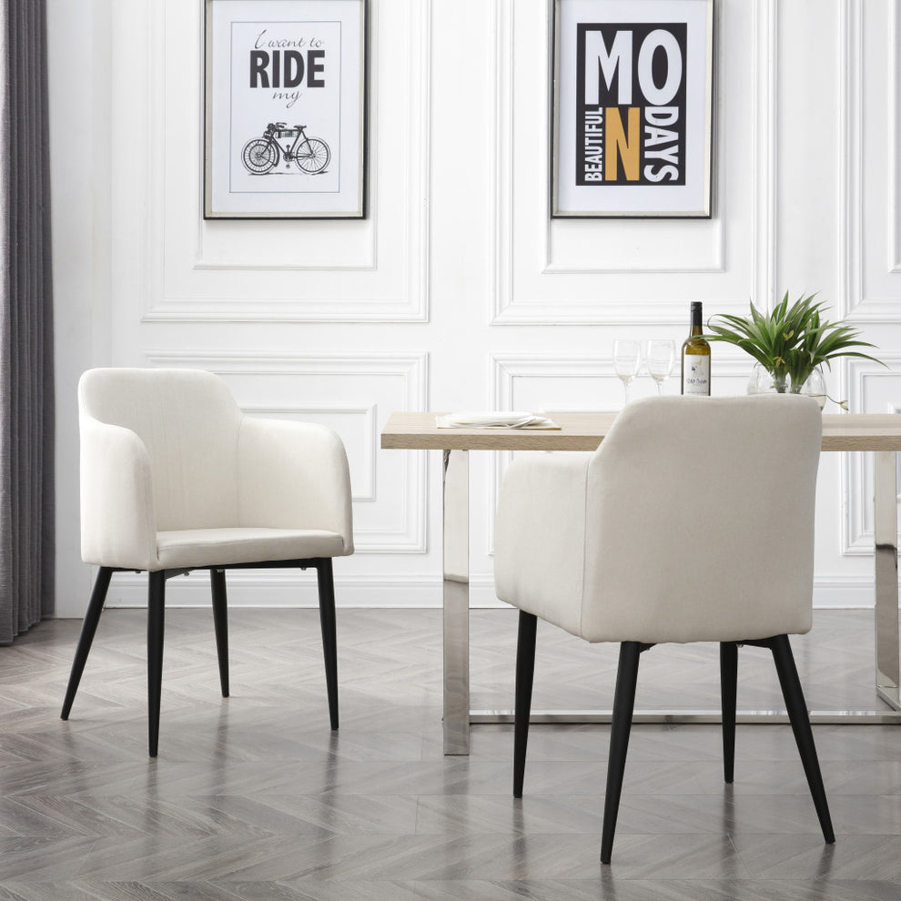 Set of Two Off White and Black Upholstered Arm Chair By Homeroots | Accent Chairs | Modishstore - 5