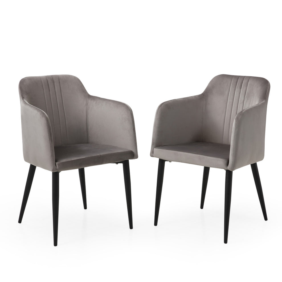 Set of Two Gray and Black Velvet Arm Chair By Homeroots | Accent Chairs | Modishstore - 4
