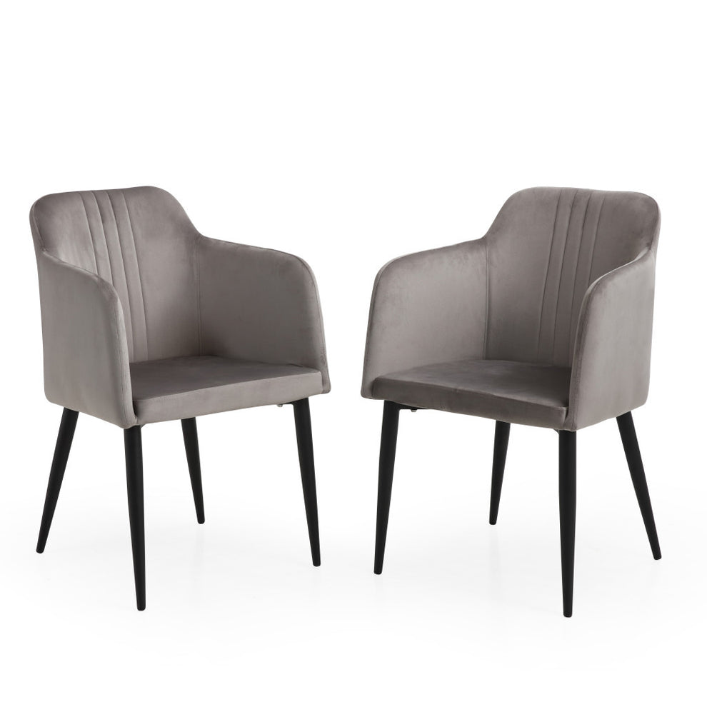 Set of Two Gray and Black Velvet Arm Chair By Homeroots | Accent Chairs | Modishstore - 2