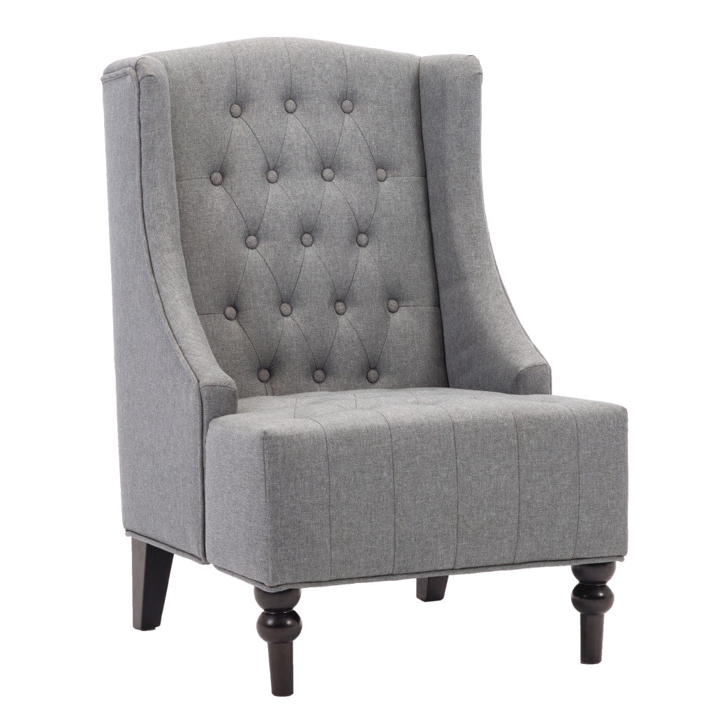 Gray and Black Upholstered Tufted Wingback Chair By Homeroots | Accent Chairs | Modishstore - 6