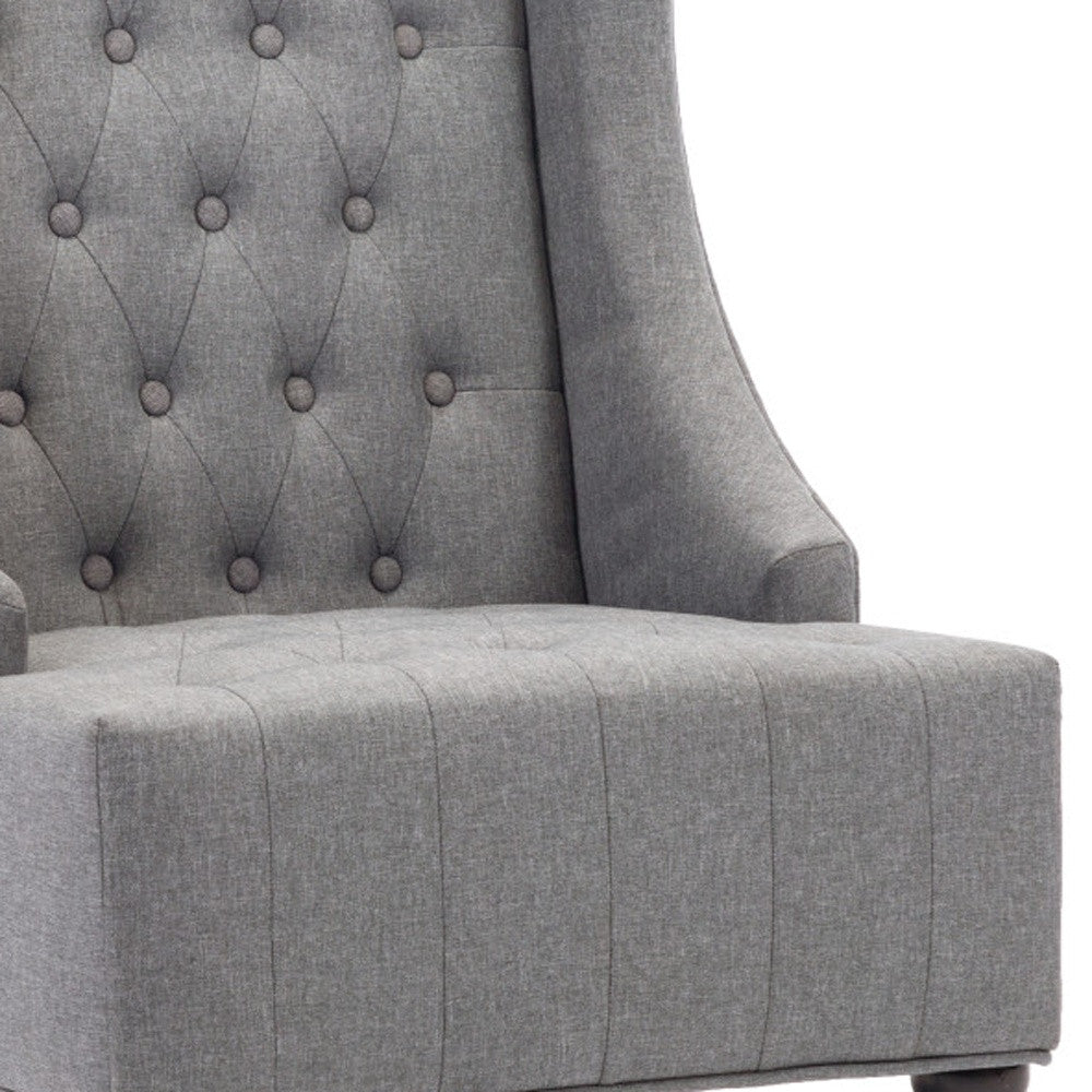 Gray and Black Upholstered Tufted Wingback Chair By Homeroots | Accent Chairs | Modishstore - 3