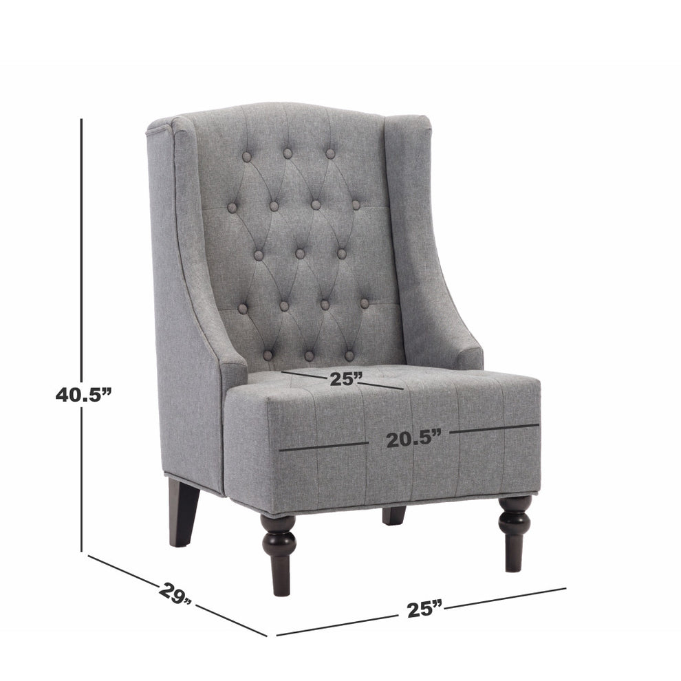Gray and Black Upholstered Tufted Wingback Chair By Homeroots | Accent Chairs | Modishstore - 5