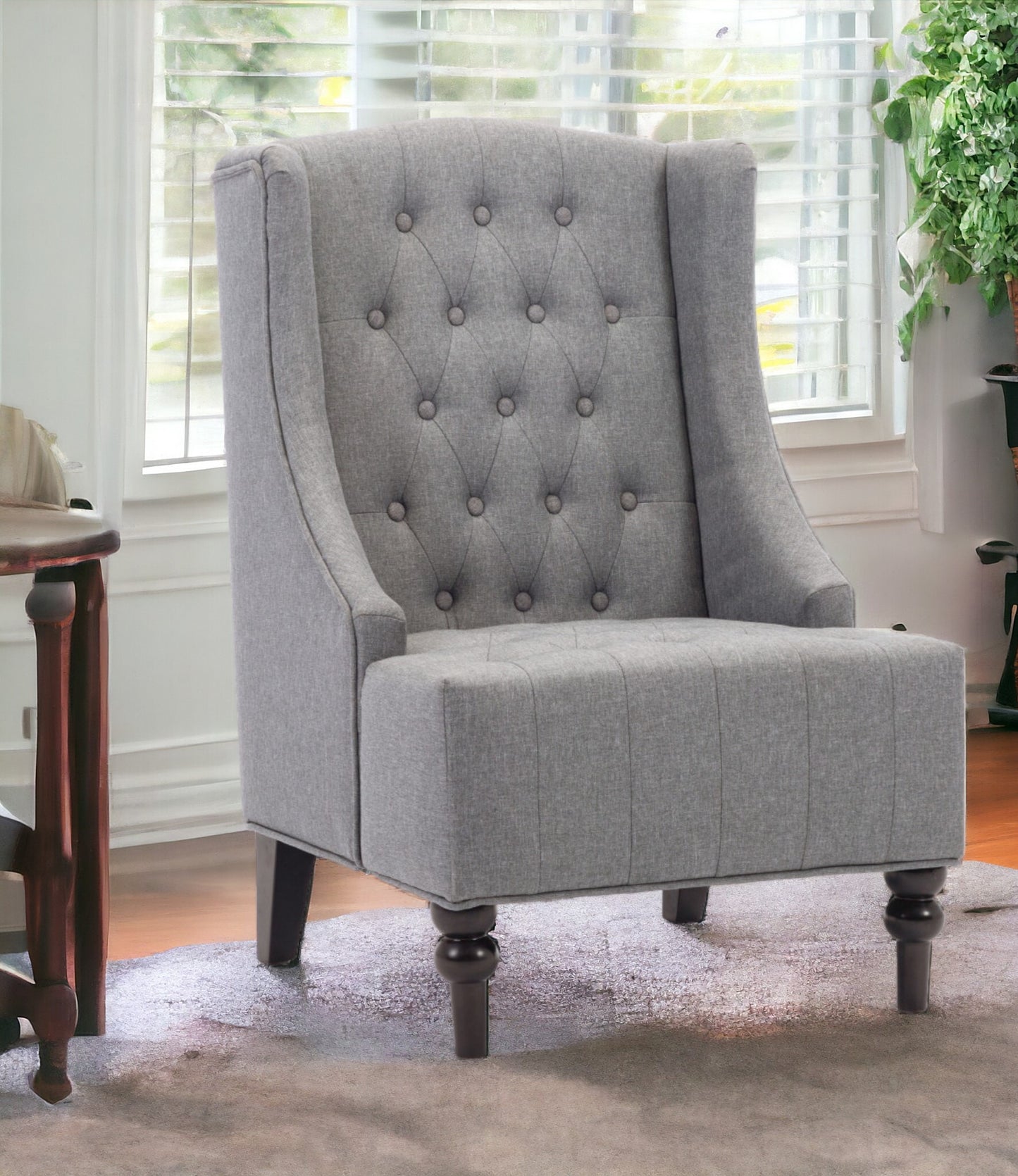 Gray and Black Upholstered Tufted Wingback Chair By Homeroots | Accent Chairs | Modishstore - 2