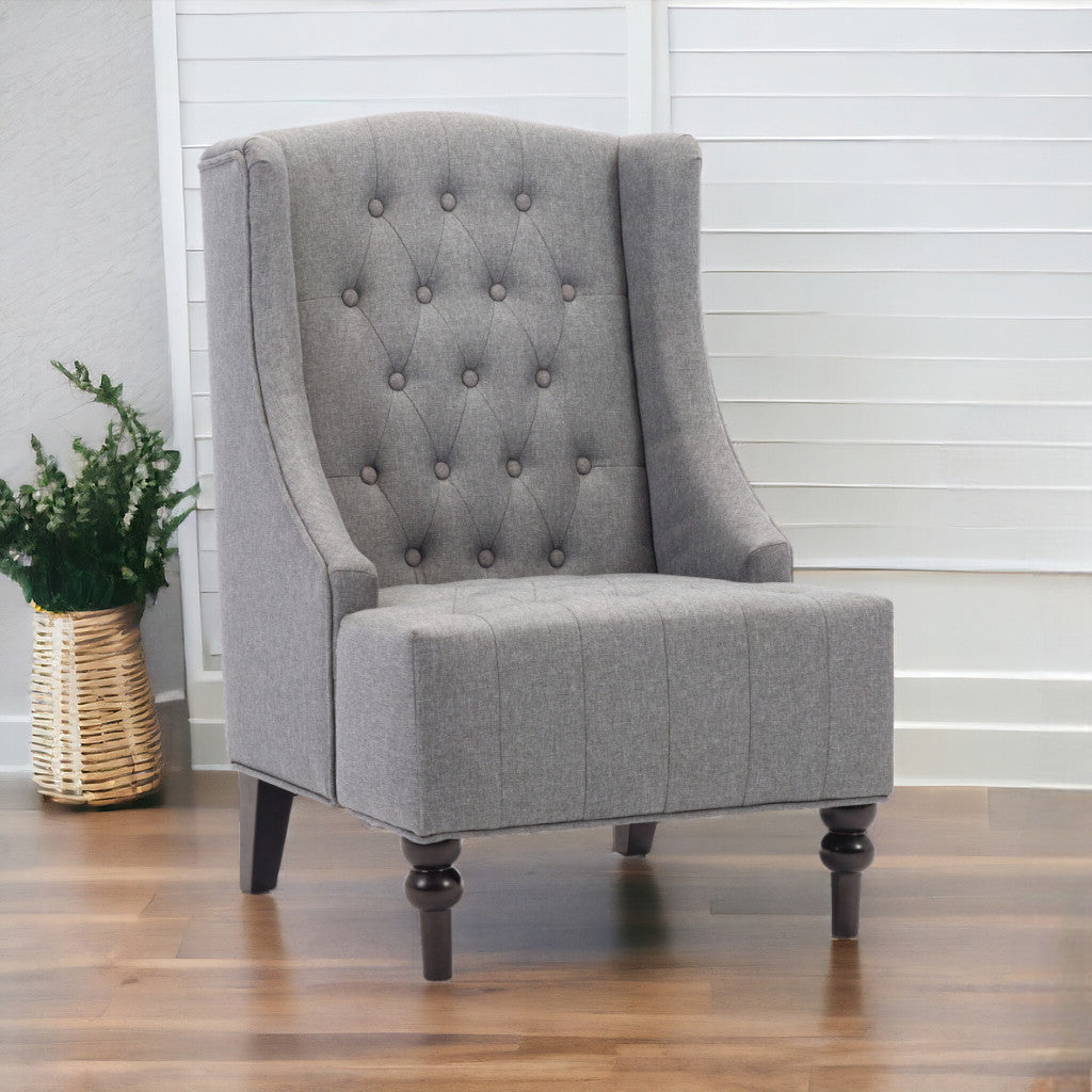 Gray and Black Upholstered Tufted Wingback Chair By Homeroots | Accent Chairs | Modishstore - 1