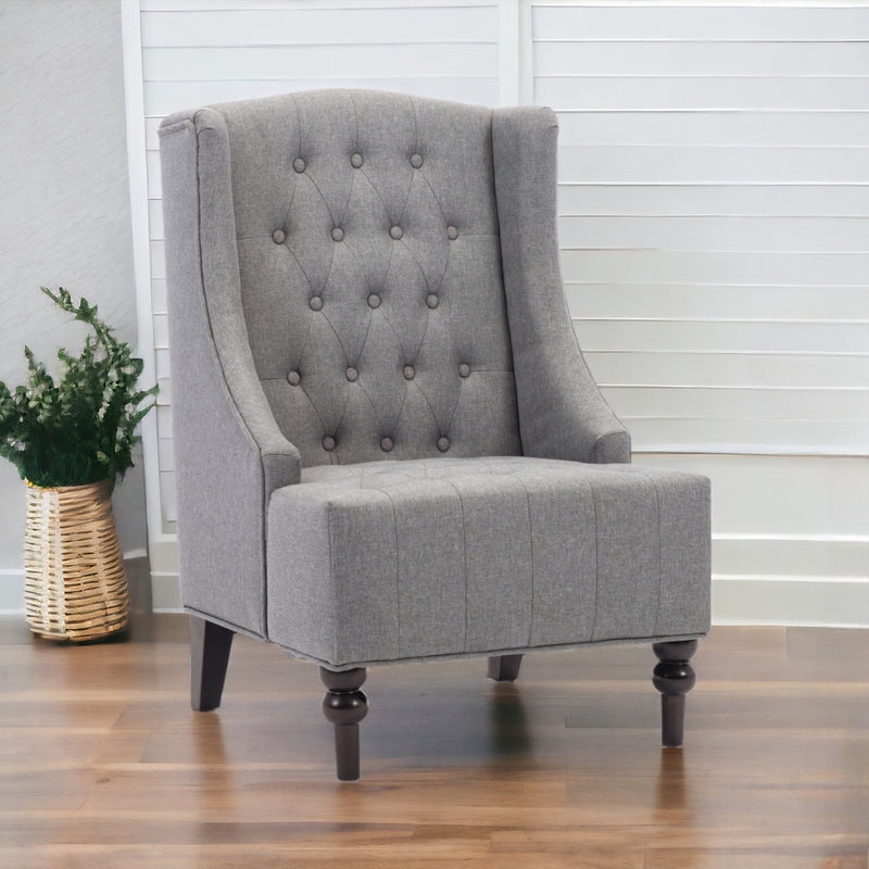 Gray and Black Upholstered Tufted Wingback Chair By Homeroots | Accent Chairs | Modishstore - 1