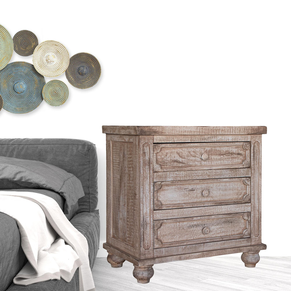 Wood Brown Three Drawer Nightstand By Homeroots | Nightstands | Modishstore - 2