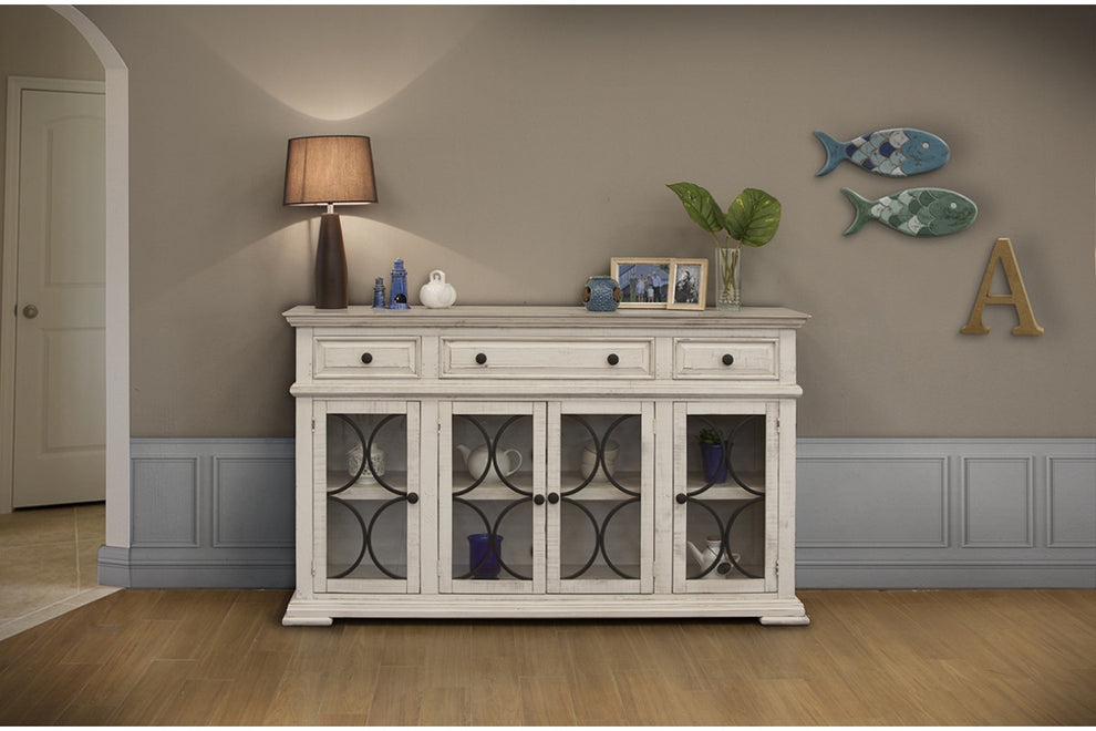 Ivory Solid and Manufactured Wood Distressed Credenza By Homeroots | Sideboards | Modishstore - 2