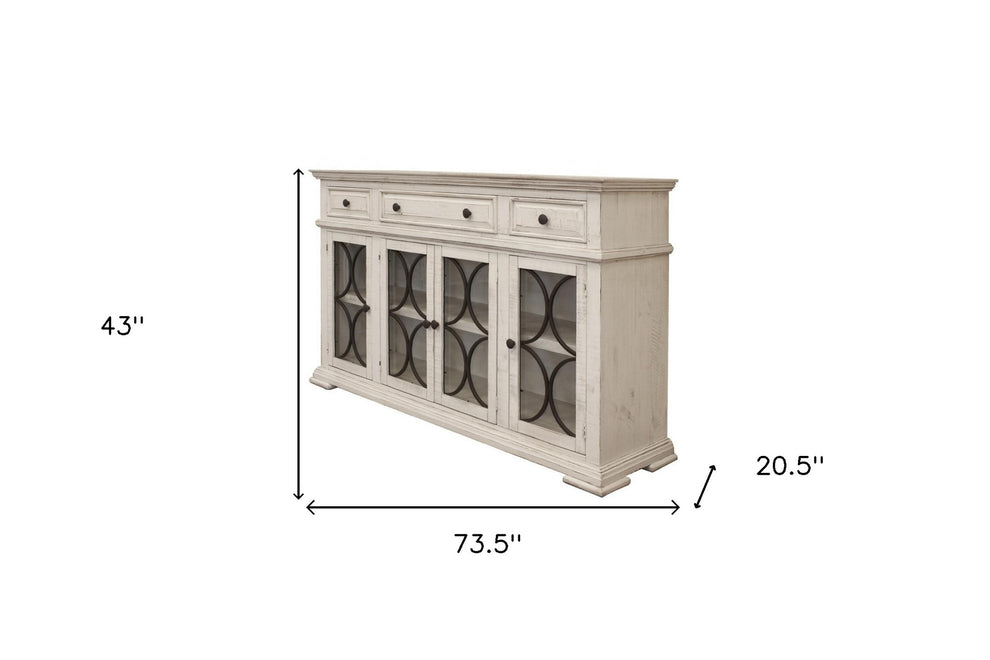 Ivory Solid and Manufactured Wood Distressed Credenza By Homeroots | Sideboards | Modishstore - 4
