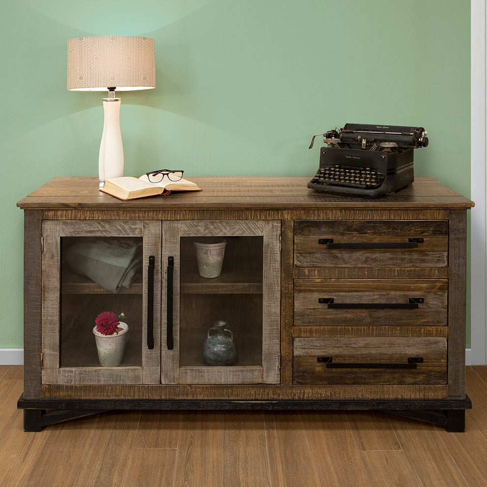 Brown Solid and Manufactured Wood Distressed Buffet Table By Homeroots | Sideboards | Modishstore - 5