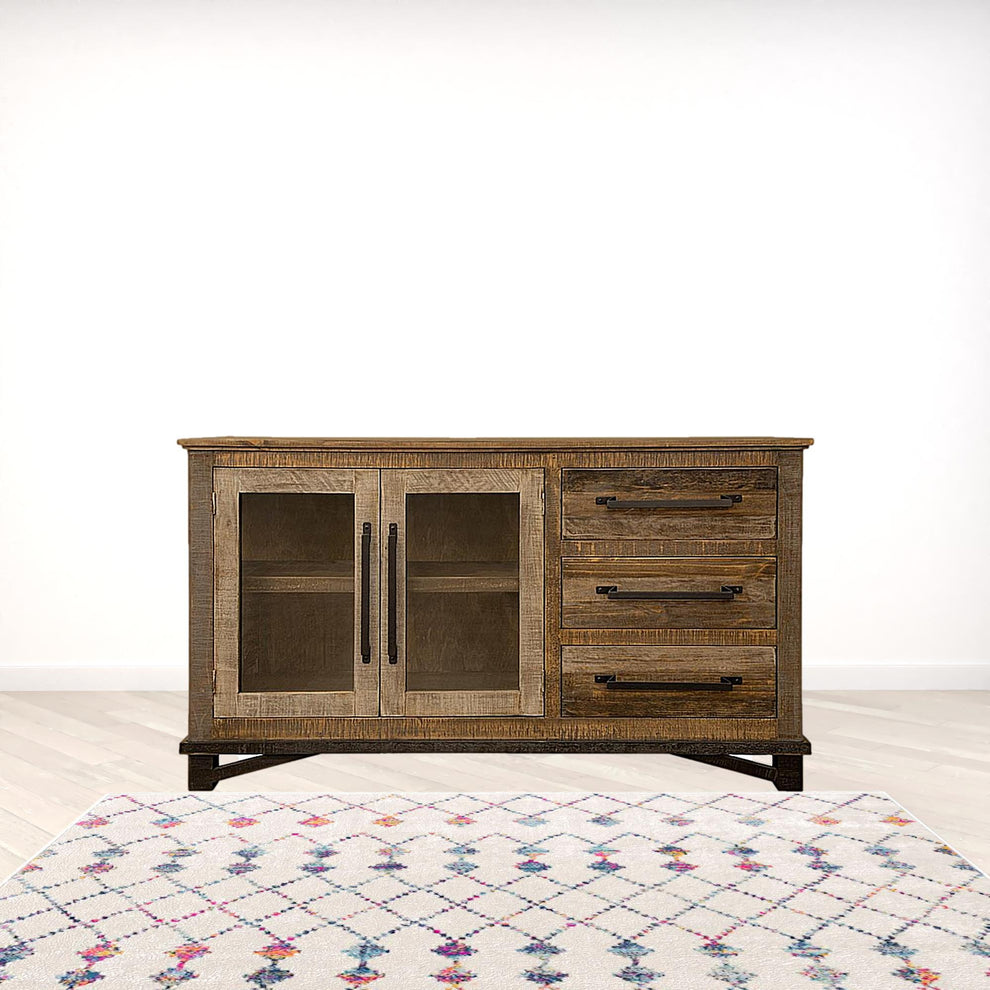 Brown Solid and Manufactured Wood Distressed Buffet Table By Homeroots | Sideboards | Modishstore - 3