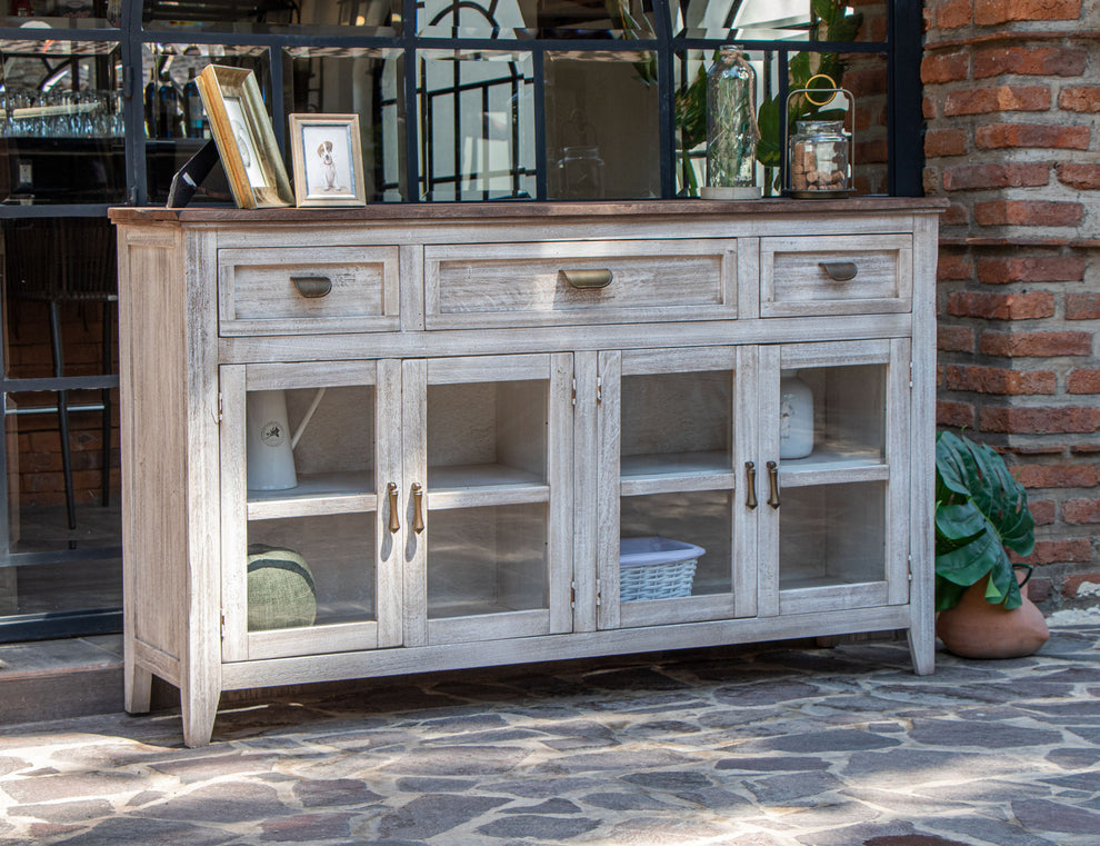 White Solid and Manufactured Wood Distressed Credenza By Homeroots | Sideboards | Modishstore - 3