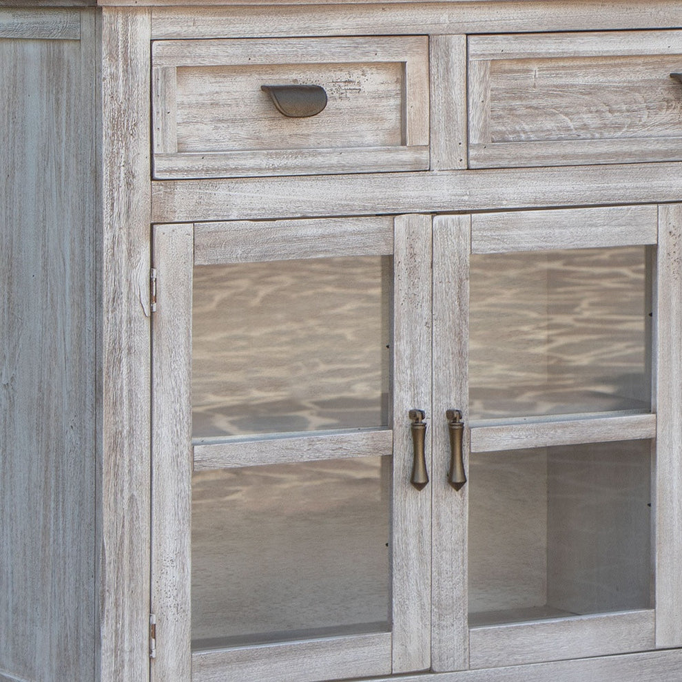 White Solid and Manufactured Wood Distressed Credenza By Homeroots | Sideboards | Modishstore - 2