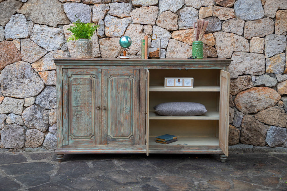 Green Solid and Manufactured Wood Distressed Credenza By Homeroots | Sideboards | Modishstore - 3