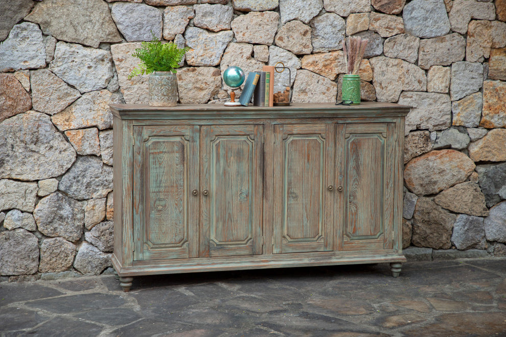 Green Solid and Manufactured Wood Distressed Credenza By Homeroots | Sideboards | Modishstore - 2