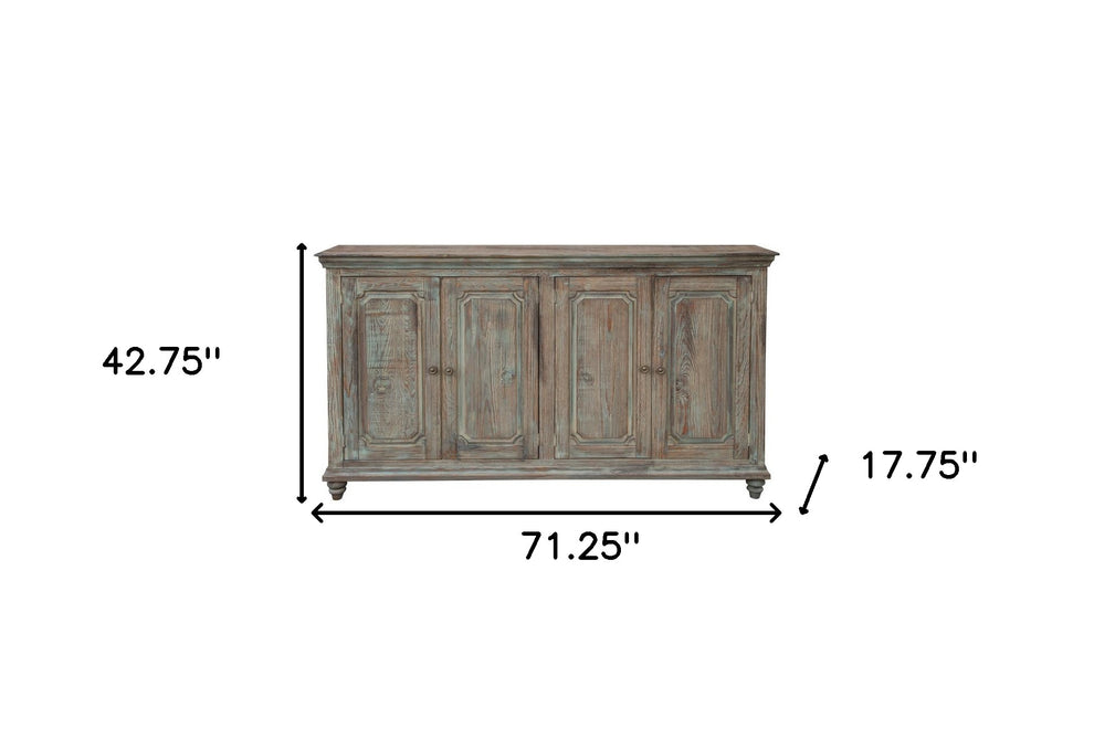 Green Solid and Manufactured Wood Distressed Credenza By Homeroots | Sideboards | Modishstore - 4