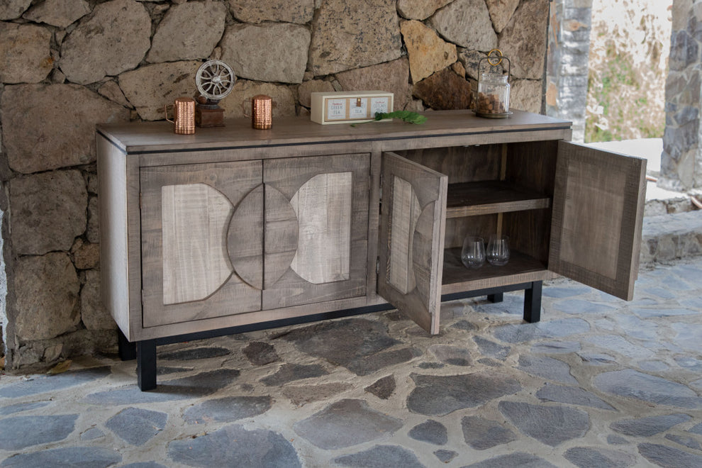 Gray Solid and Manufactured Wood Distressed Credenza By Homeroots | Sideboards | Modishstore - 2