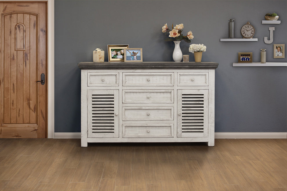 Antiqued White Solid and Manufactured Wood Distressed Buffet Table By Homeroots | Sideboards | Modishstore - 2