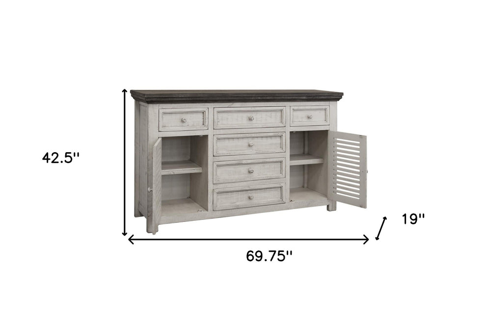 Antiqued White Solid and Manufactured Wood Distressed Buffet Table By Homeroots | Sideboards | Modishstore - 4
