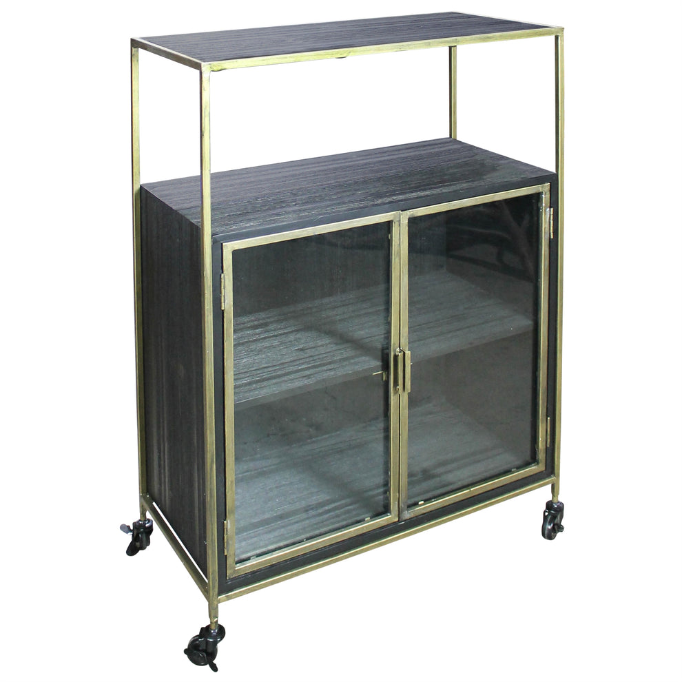 Hendrik Rolling Cart, Wood & Brass By HomArt | Bar Carts | Modishstore - 4