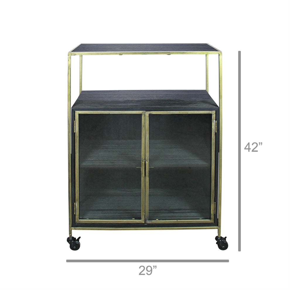Hendrik Rolling Cart, Wood & Brass By HomArt | Bar Carts | Modishstore - 3