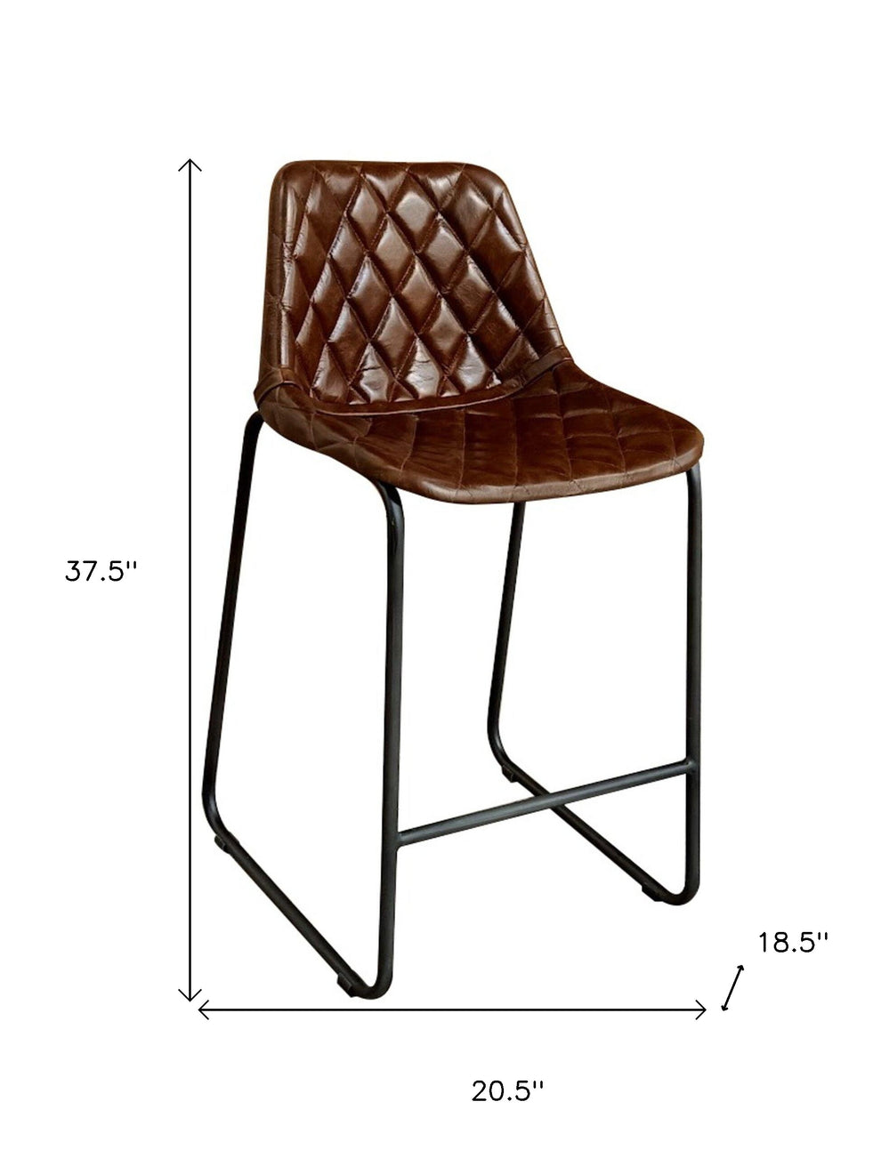 Brown and Black Leather and Iron Counter Height Bar Chair By Homeroots | Bar Stools | Modishstore - 5