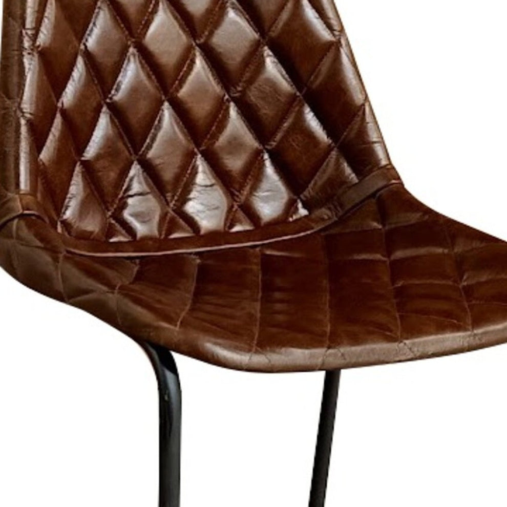 Brown and Black Leather and Iron Counter Height Bar Chair By Homeroots | Bar Stools | Modishstore - 4