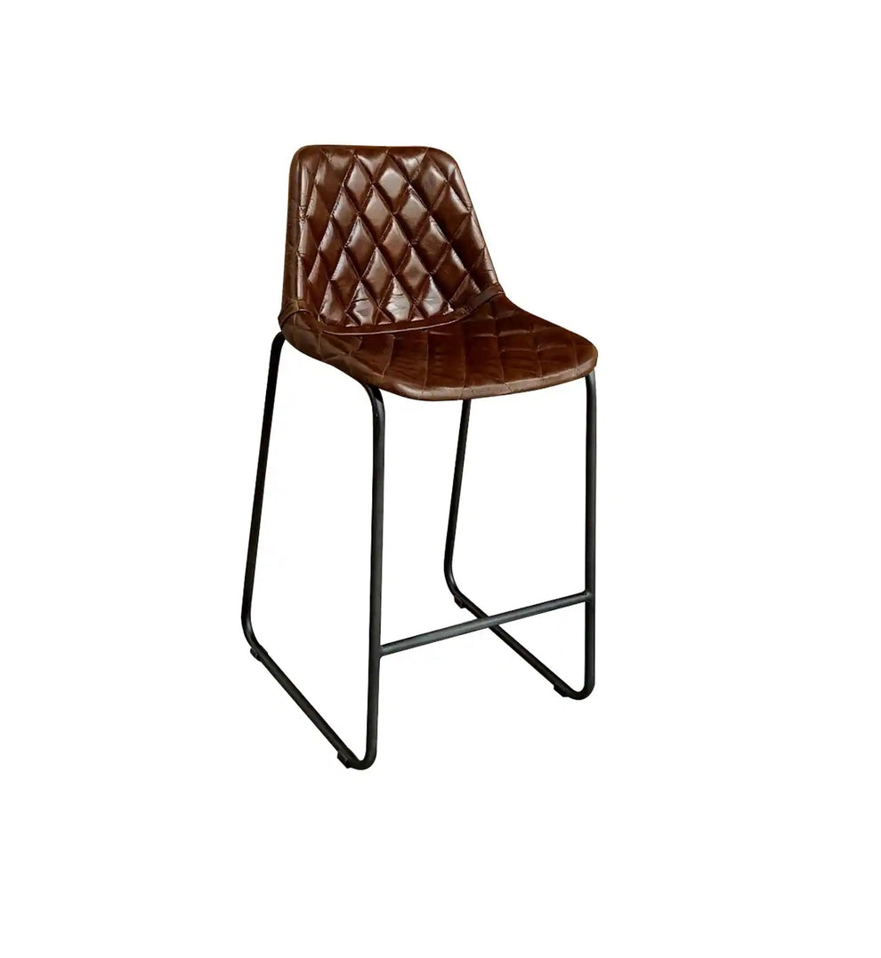 Brown and Black Leather and Iron Counter Height Bar Chair By Homeroots | Bar Stools | Modishstore - 3