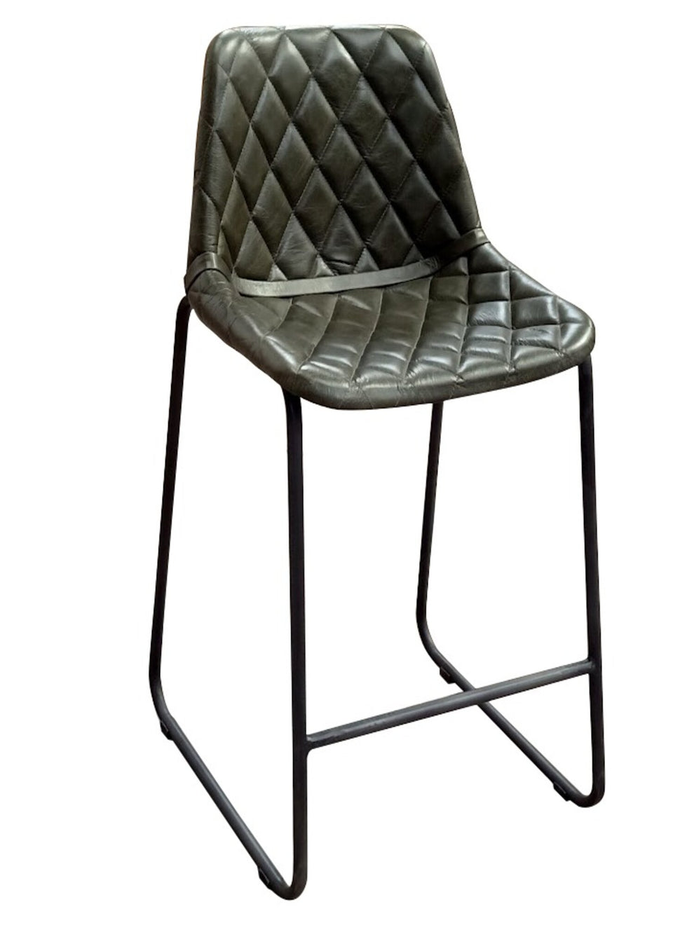 Green and Black Leather and Iron Counter Height Bar Chair By Homeroots | Bar Stools | Modishstore - 7