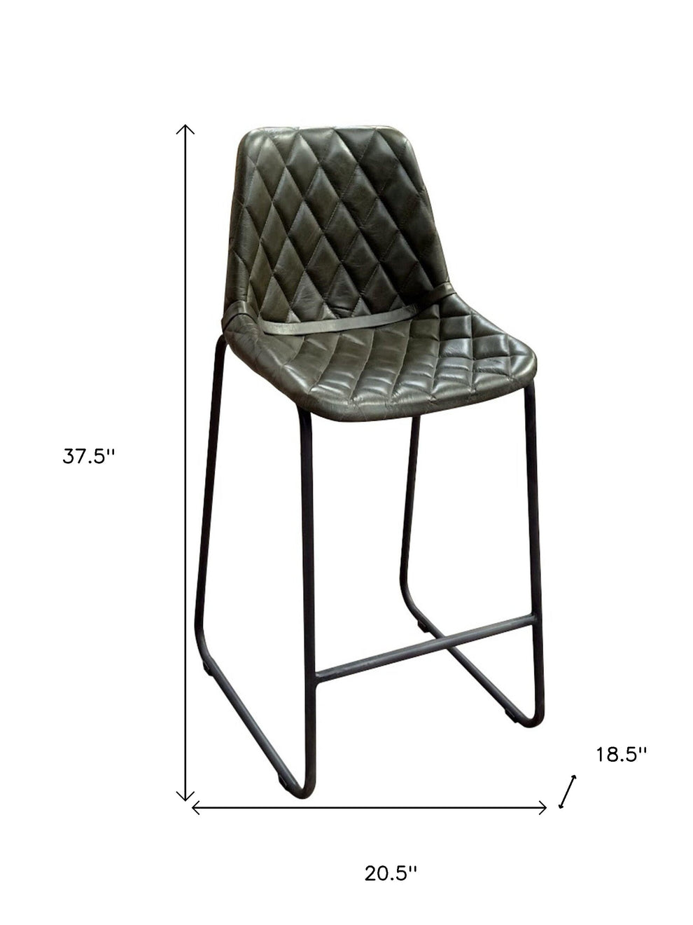 Green and Black Leather and Iron Counter Height Bar Chair By Homeroots | Bar Stools | Modishstore - 6
