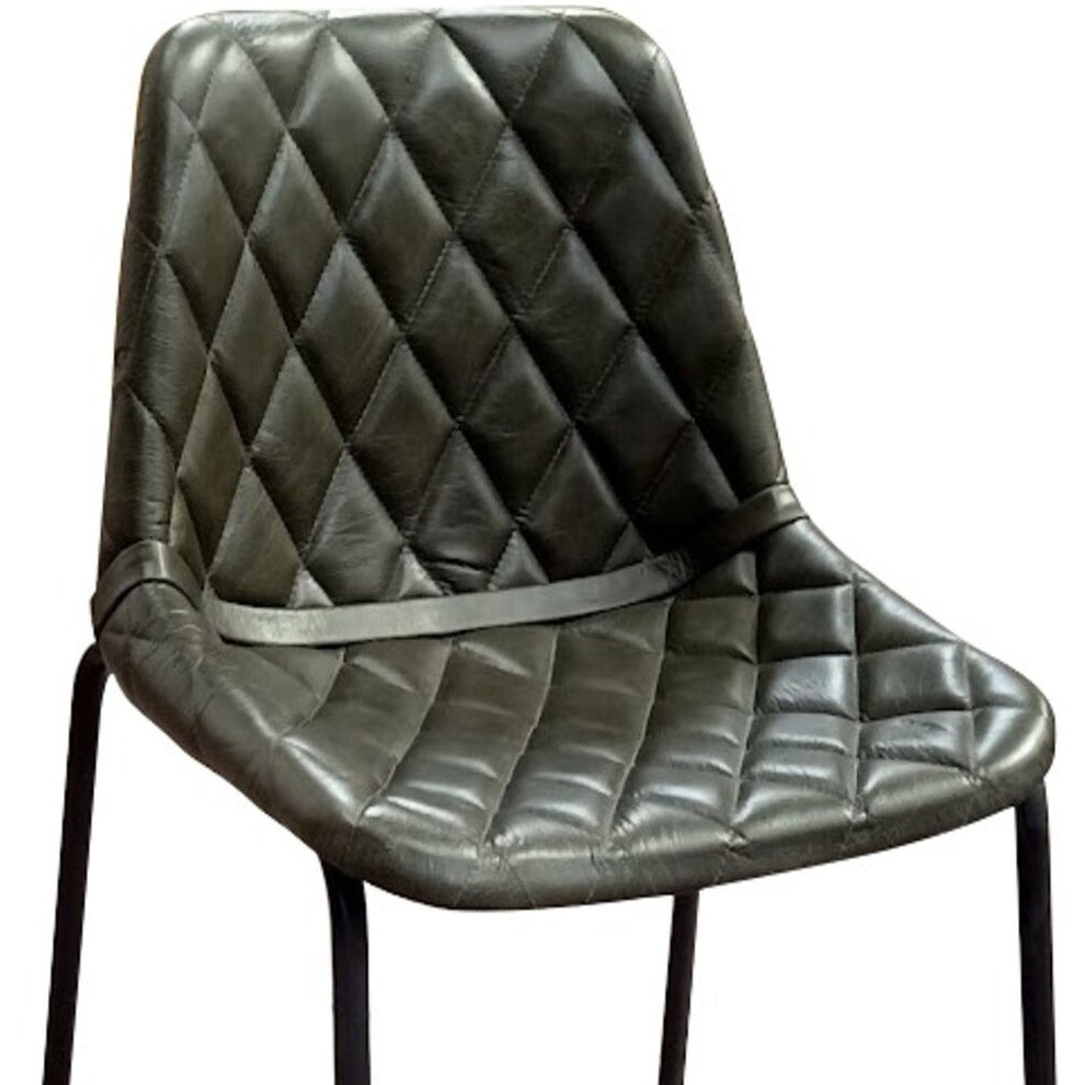 Green and Black Leather and Iron Counter Height Bar Chair By Homeroots | Bar Stools | Modishstore - 5