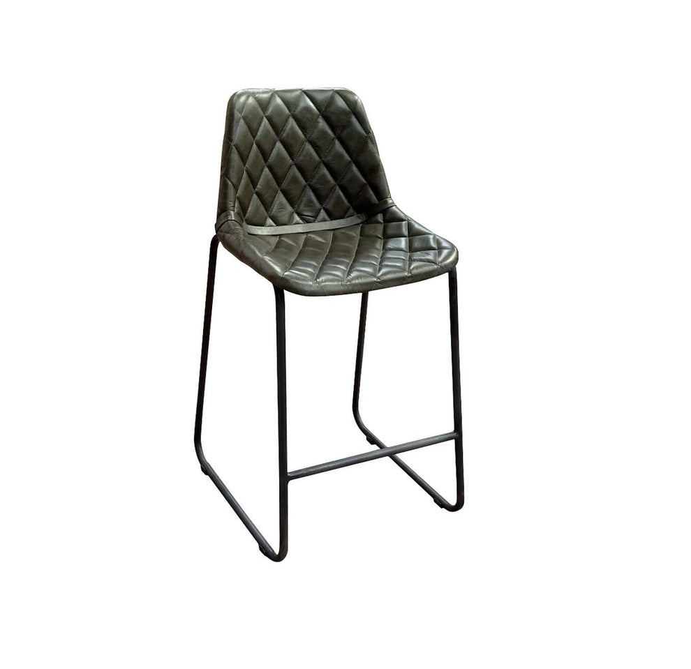 Green and Black Leather and Iron Counter Height Bar Chair By Homeroots | Bar Stools | Modishstore - 4