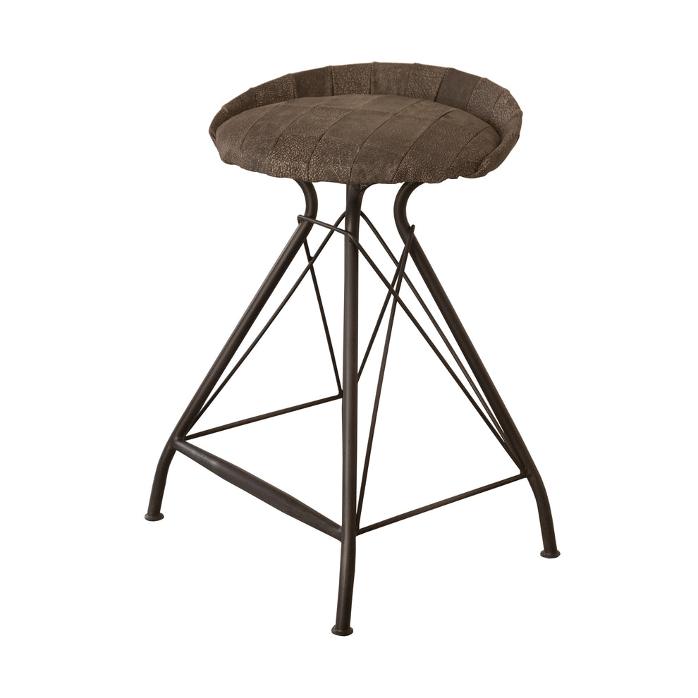 Brown and Black Leather and Iron Low Back Counter Height Swivel Bar Chair By Homeroots | Bar Stools | Modishstore - 2
