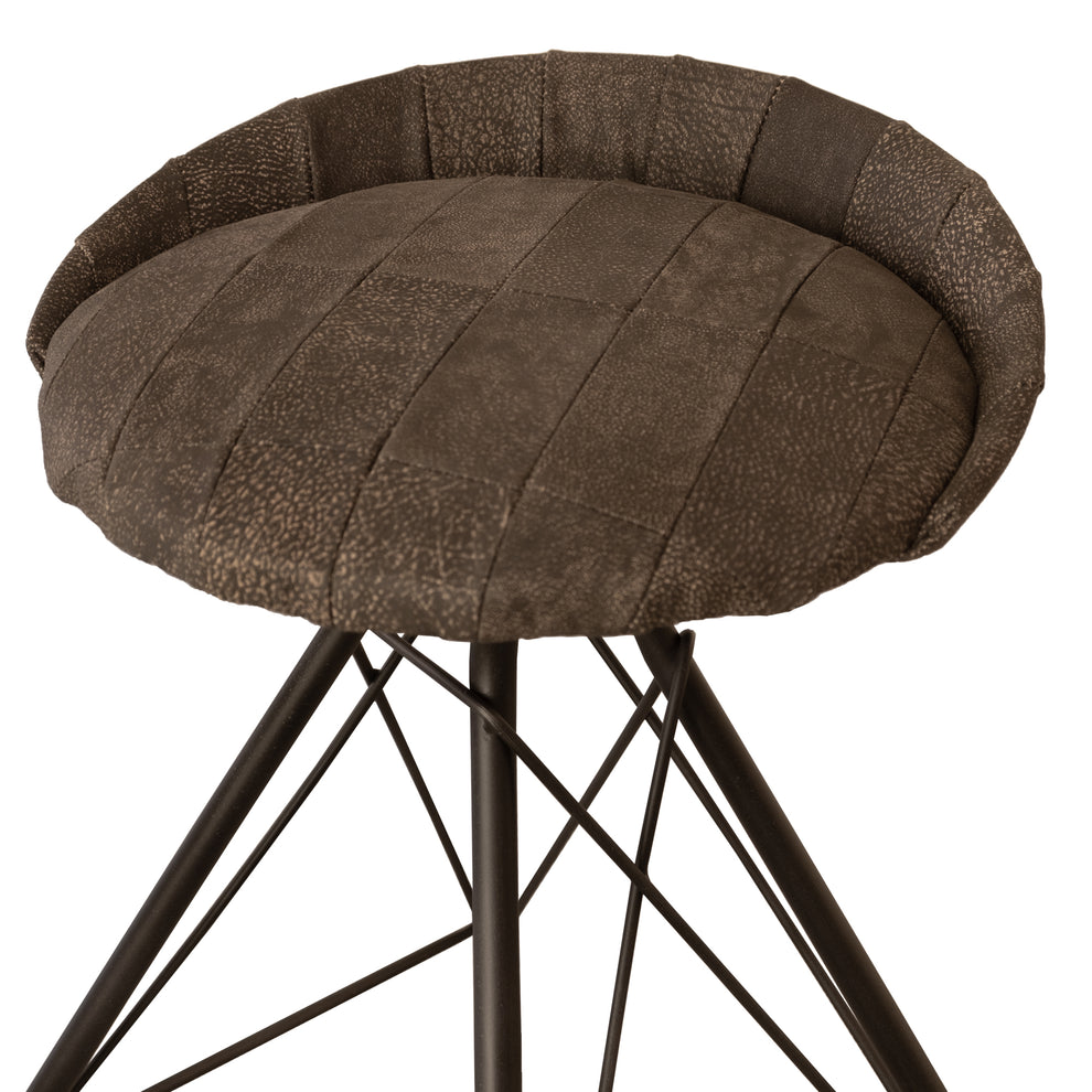 Brown and Black Leather and Iron Low Back Counter Height Swivel Bar Chair By Homeroots | Bar Stools | Modishstore - 3