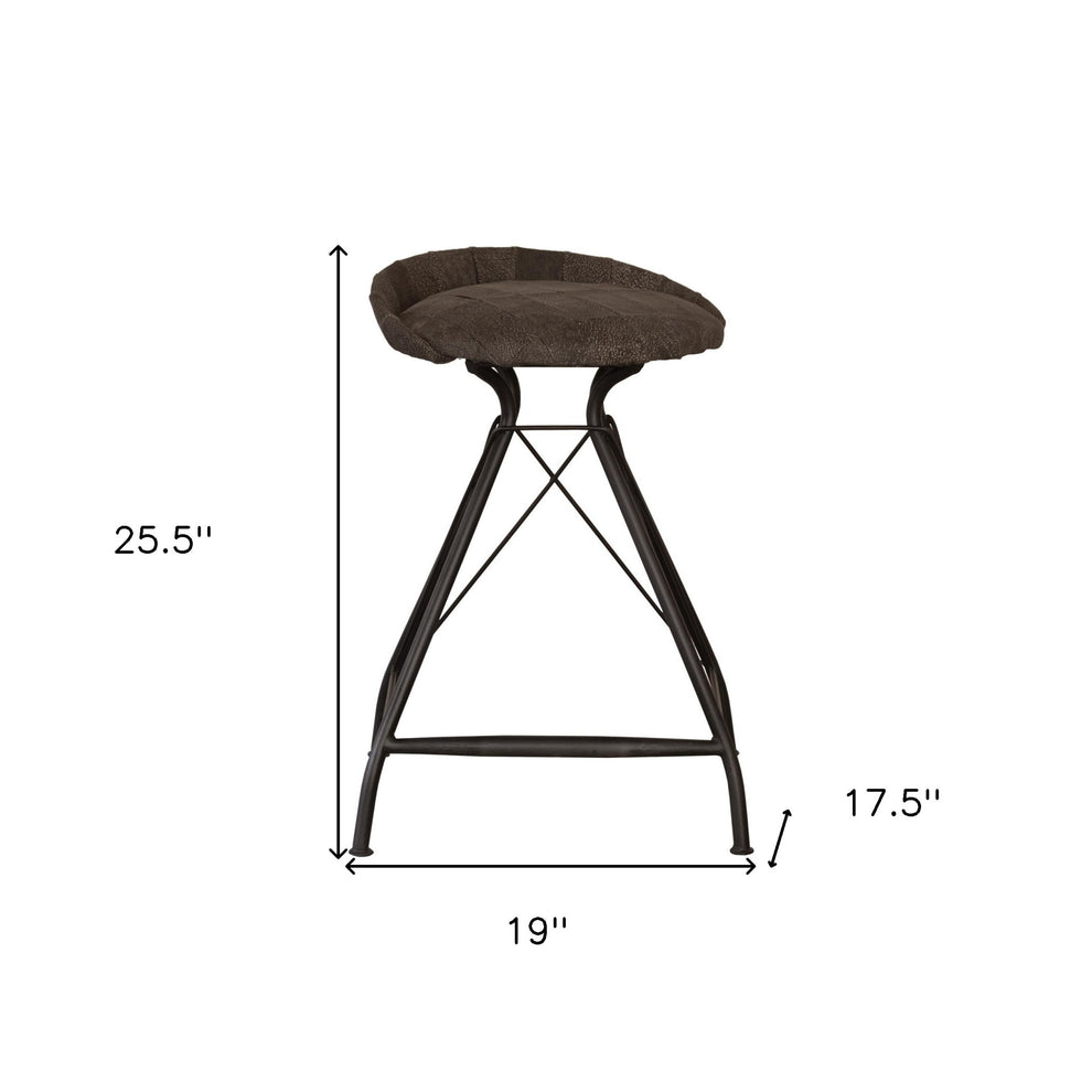 Brown and Black Leather and Iron Low Back Counter Height Swivel Bar Chair By Homeroots | Bar Stools | Modishstore - 7