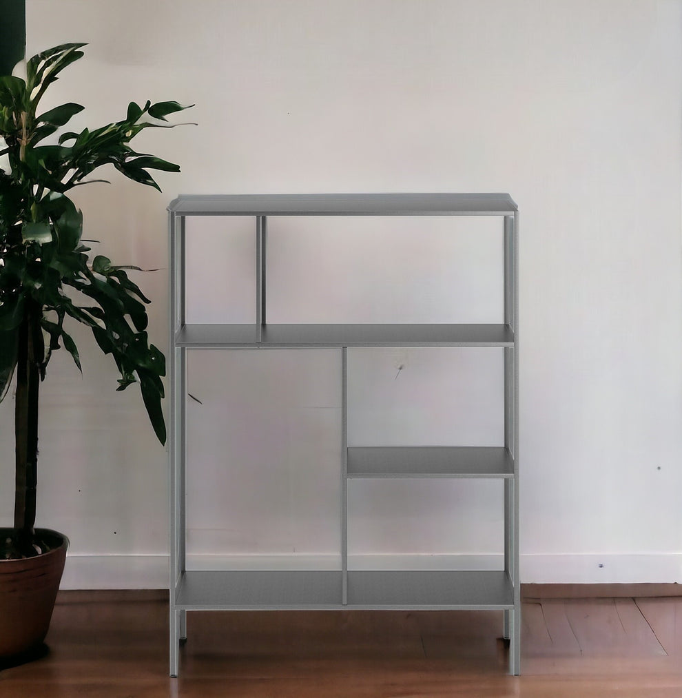 Gray Metal Four Tier Double Bookcase By Homeroots | Bookcases | Modishstore - 6