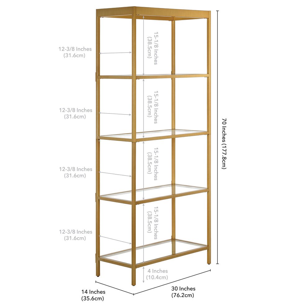 Gold Metal and Glass Four Tier Etagere Bookcase By Homeroots | Bookcases | Modishstore - 3