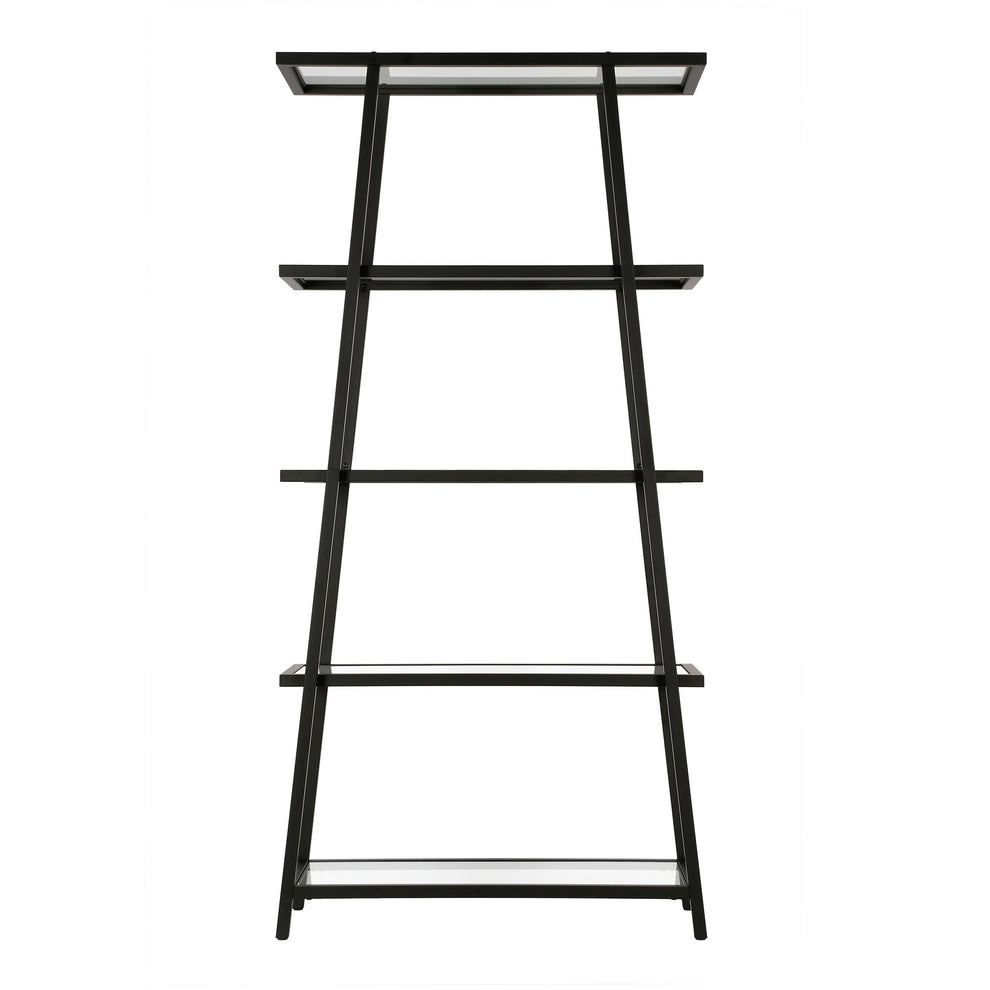Black Metal and Glass Five Tier Etagere Bookcase By Homeroots | Bookcases | Modishstore - 2