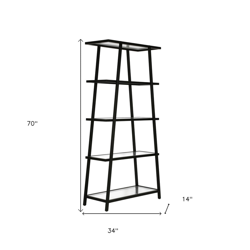 Black Metal and Glass Five Tier Etagere Bookcase By Homeroots | Bookcases | Modishstore - 3