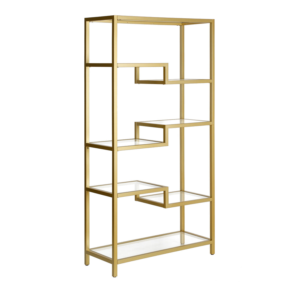 Gold Metal and Glass Seven Tier Etagere Bookcase By Homeroots | Bookcases | Modishstore - 5