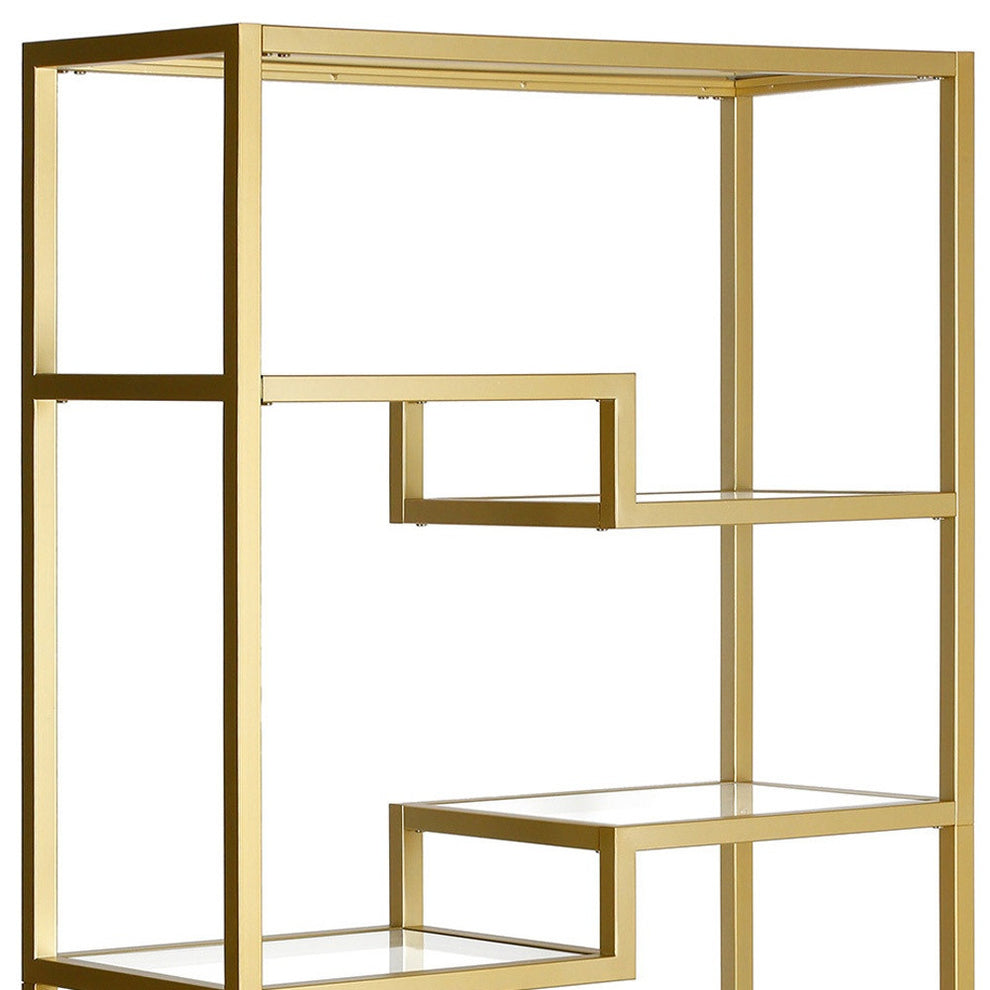 Gold Metal and Glass Seven Tier Etagere Bookcase By Homeroots | Bookcases | Modishstore - 4