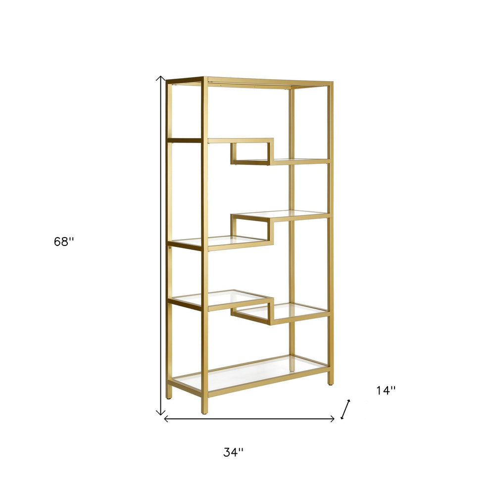 Gold Metal and Glass Seven Tier Etagere Bookcase By Homeroots | Bookcases | Modishstore - 6