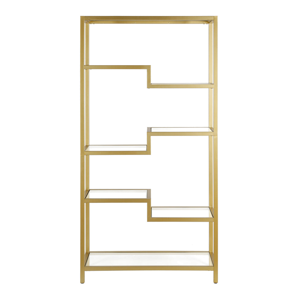 Gold Metal and Glass Seven Tier Etagere Bookcase By Homeroots | Bookcases | Modishstore - 2