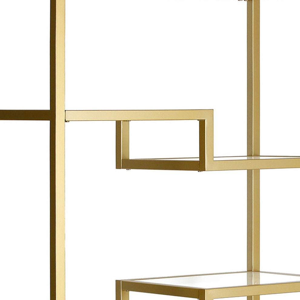 Gold Metal and Glass Seven Tier Etagere Bookcase By Homeroots | Bookcases | Modishstore - 3