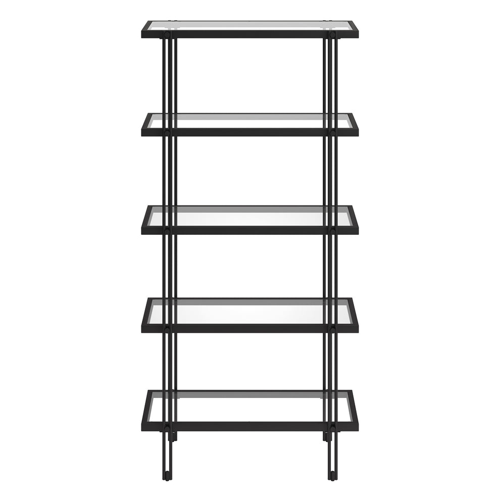 Black Metal And Glass Five Tier Standard Bookcase By Homeroots | Bookcases | Modishstore - 2
