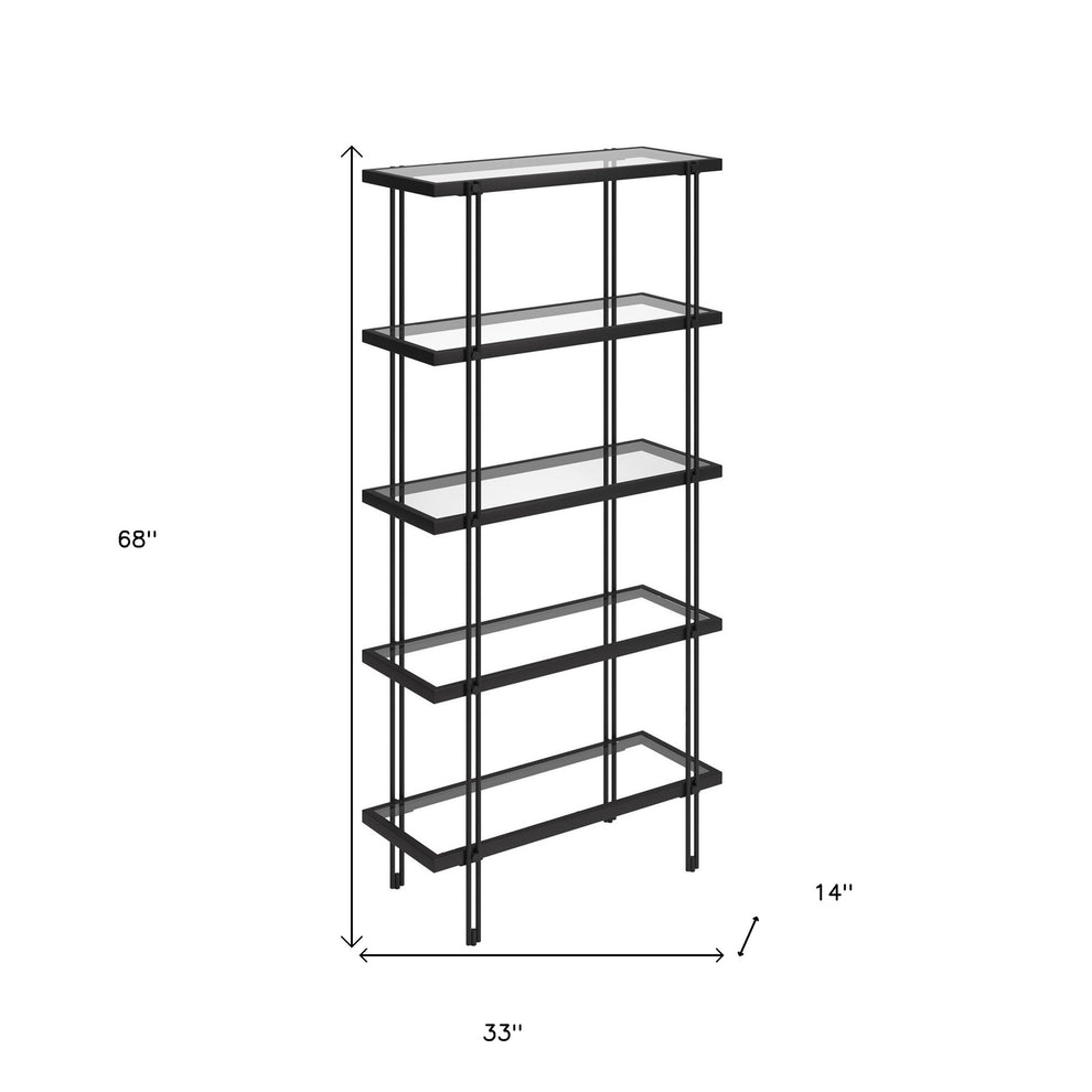 Black Metal And Glass Five Tier Standard Bookcase By Homeroots | Bookcases | Modishstore - 3