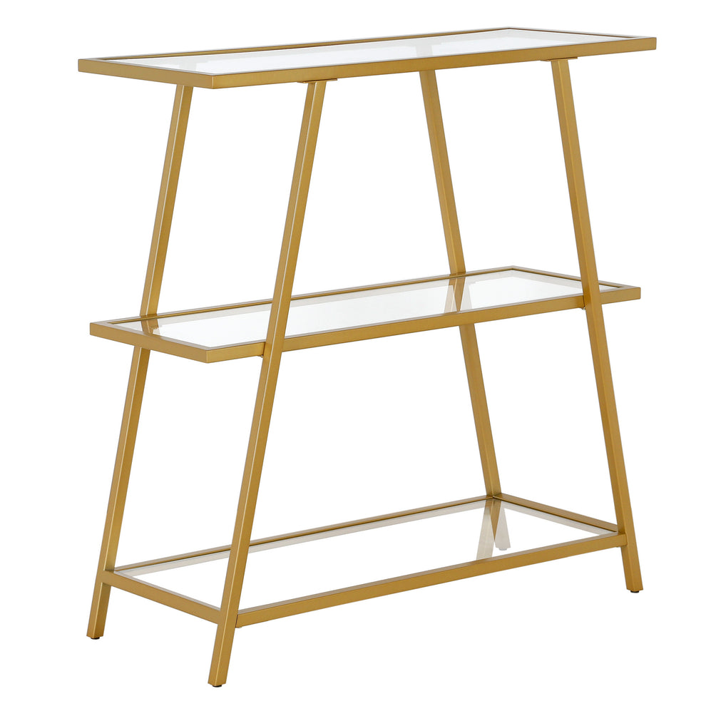 Gold Metal And Glass Three Tier Etagere Bookcase By Homeroots | Bookcases | Modishstore - 3