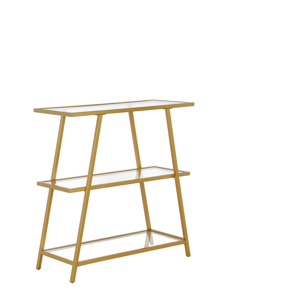 Gold Metal And Glass Three Tier Etagere Bookcase By Homeroots | Bookcases | Modishstore - 4