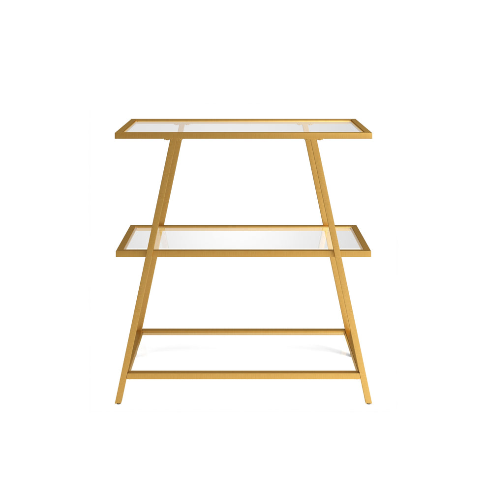 Gold Metal And Glass Three Tier Etagere Bookcase By Homeroots | Bookcases | Modishstore - 5