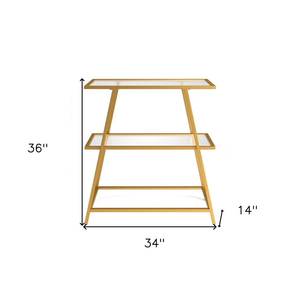 Gold Metal And Glass Three Tier Etagere Bookcase By Homeroots | Bookcases | Modishstore - 8